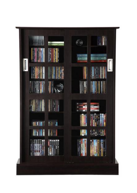 Windowpane Sliding Glass Door Multimedia Cabinet In Espresso