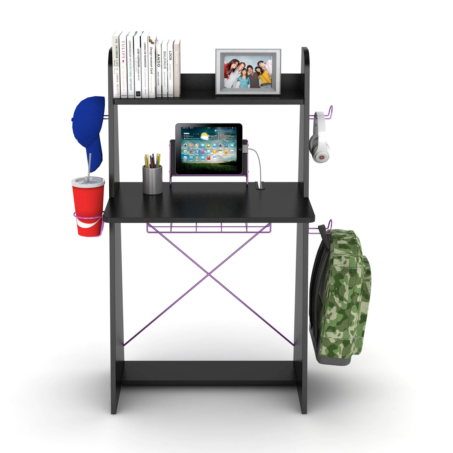 Ladder Desk In Black With Purple Edging