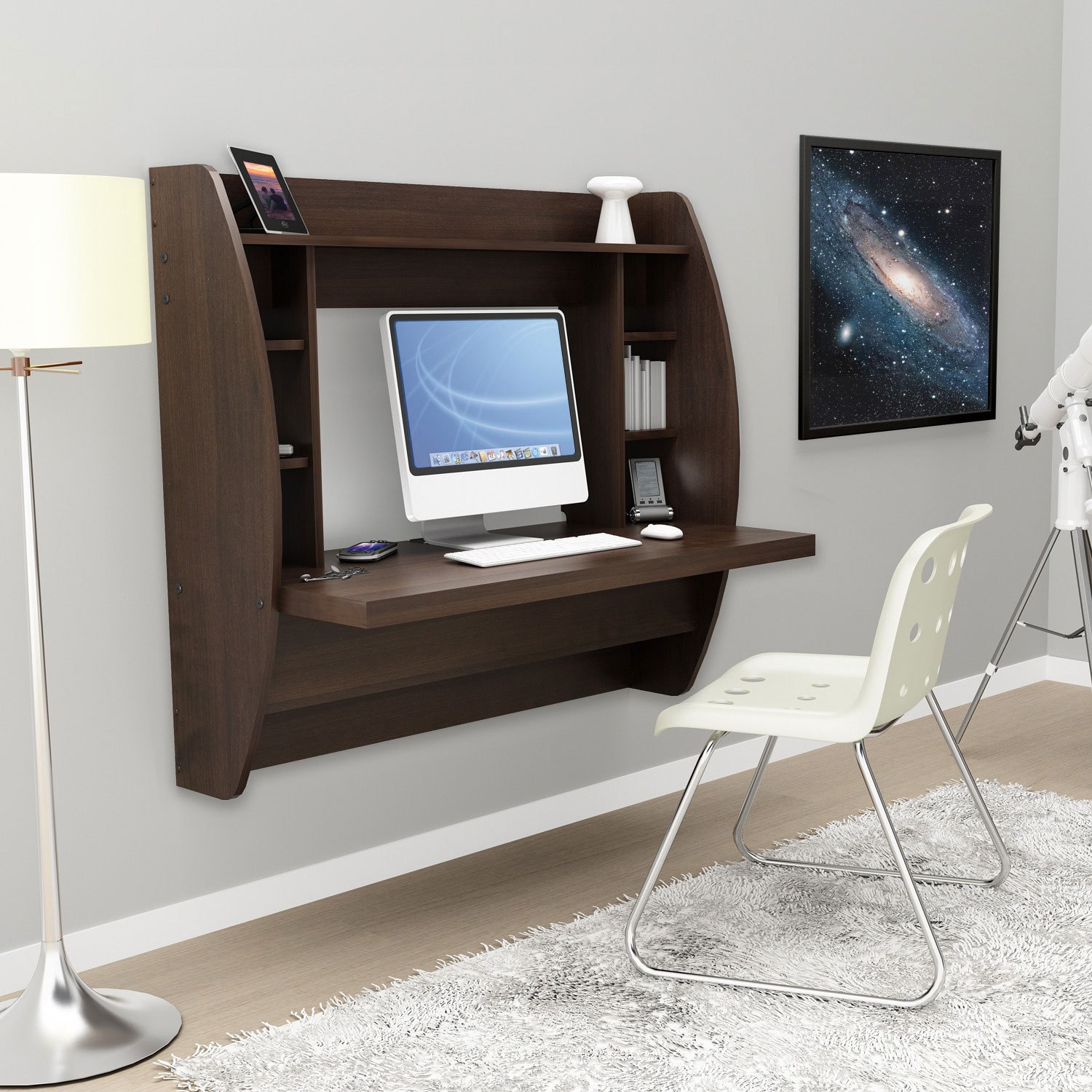 Espresso Floating Desk With Storage