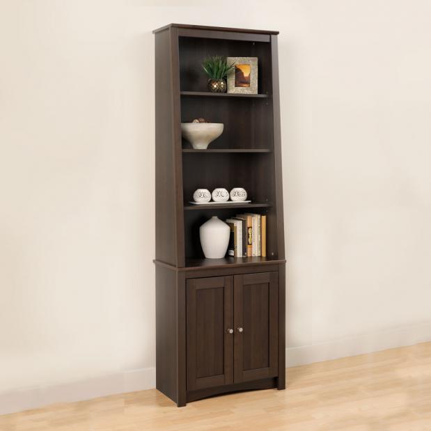 Espresso Tall SlantBack Bookcase with 2 Shaker Doors