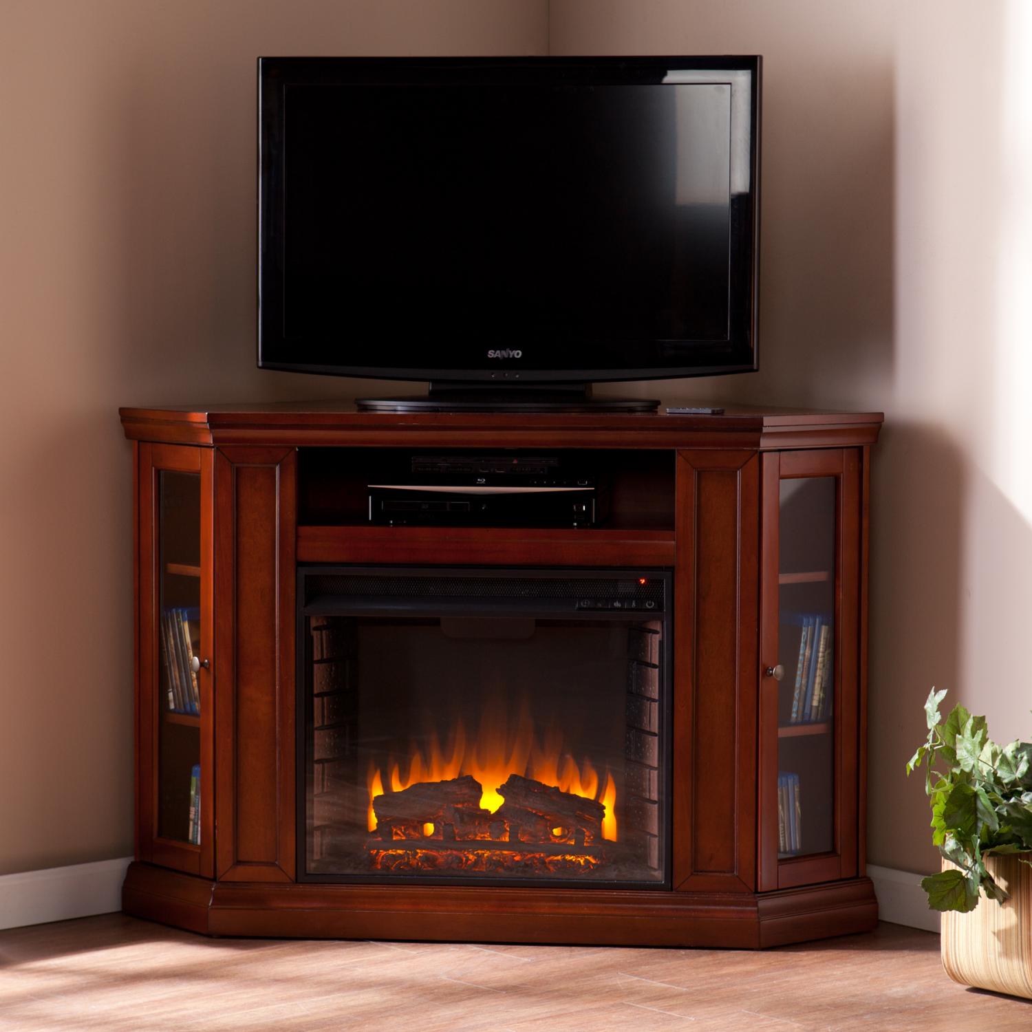 Claremont Convertible Media Electric Fireplace Brown Maho
