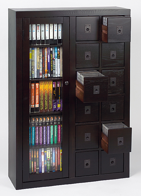 Leslie Dame CD-612L Solid Oak Mission Style Multimedia Storage Cabinet with Library Card Catalog Style Doors Oak