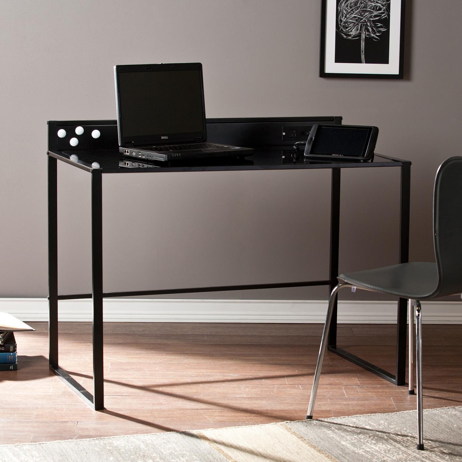 Sold Mercer Metal Glass Desk W Power Usb Black