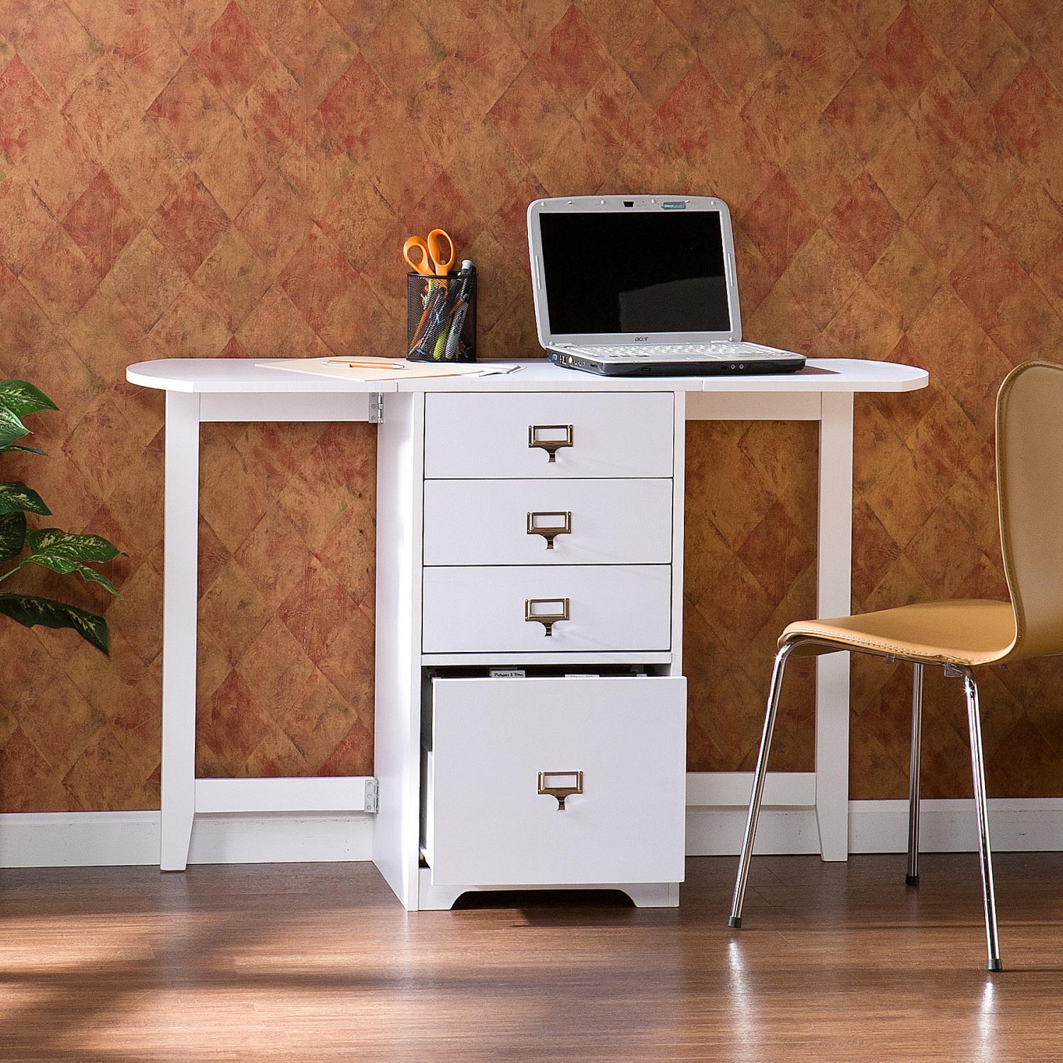 White Floating Desk With Storage