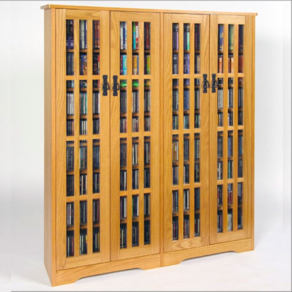 Double Wide Tall Mission Media Cabinet Glass Doors