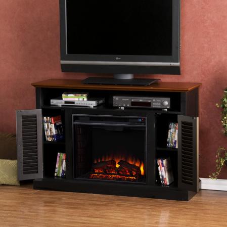 Antebellum Media Electric Fireplace - Black W/ Walnut