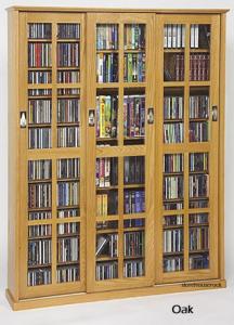 Glass Sliding 3-Door Mission Media Cabinet With Hardwood Veneer